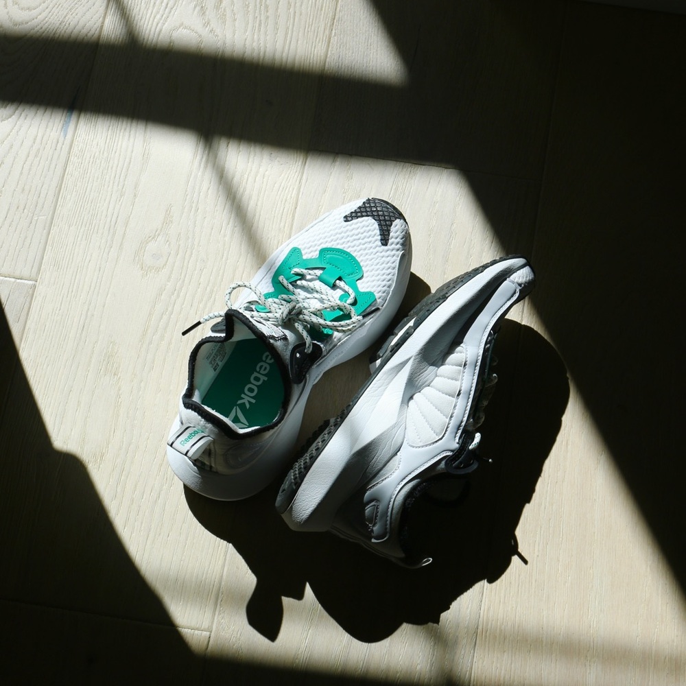 Reebok chunky green, black, and white sneakers.